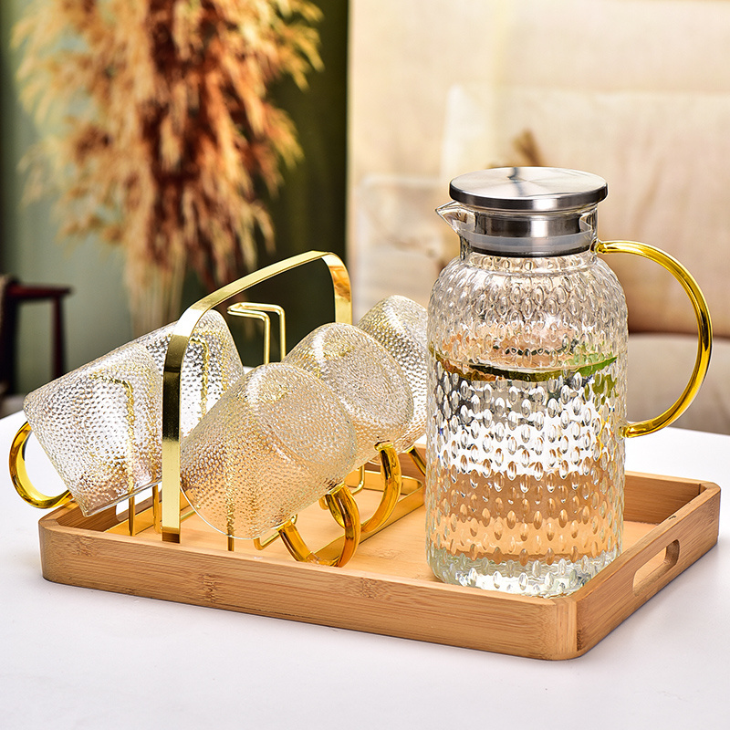 Wholesale 1.5L Borosilicate Square Coffee Glass Hot Water Tea Kettle Teapot Jug Cups Tumbler Mug Set For Stove Top Hotel