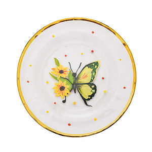 Wholesale Clear Painted Butterfly Gold Rim Crystal Glass Salad Fruit Cake Dessert Charger Dinner Under Dishes Plates For Wedding