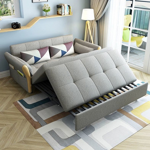 Portable Folding Sofa Bed Solid Wood Frame Convertible Sofa Three Seat Sofa Cum Bed Living Room Furniture Couch