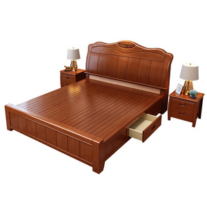 Modern Chinese Quality Luxury Solid Wood Bedroom Furniture King Bed Series Double Bed