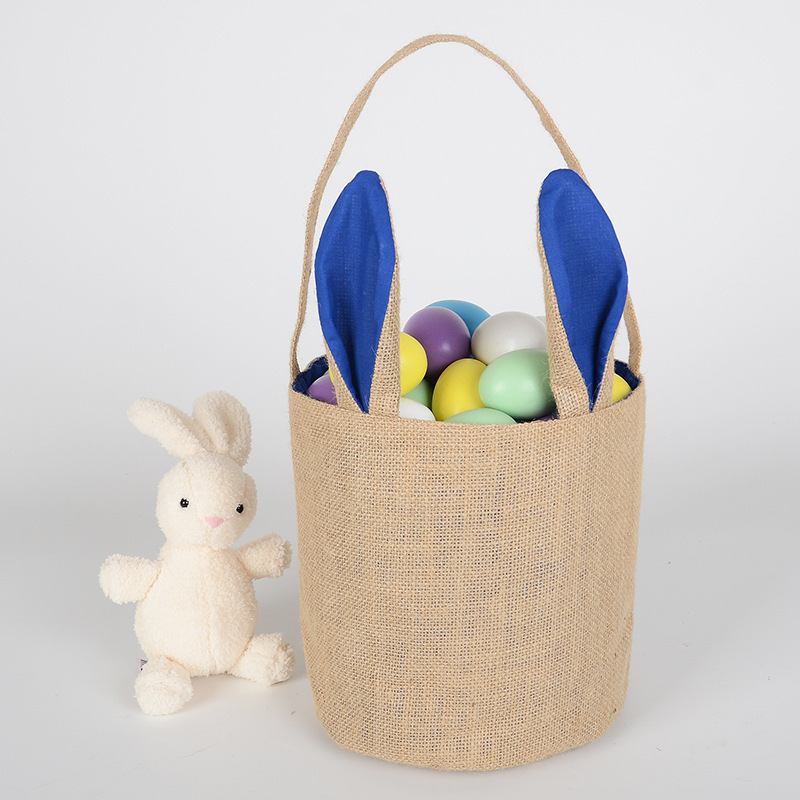 Hot Selling Easter Bunny Rabbit Ears Cute Shape Round Bottom Candy Gift Bag jute Tote Bag Canvas Bag