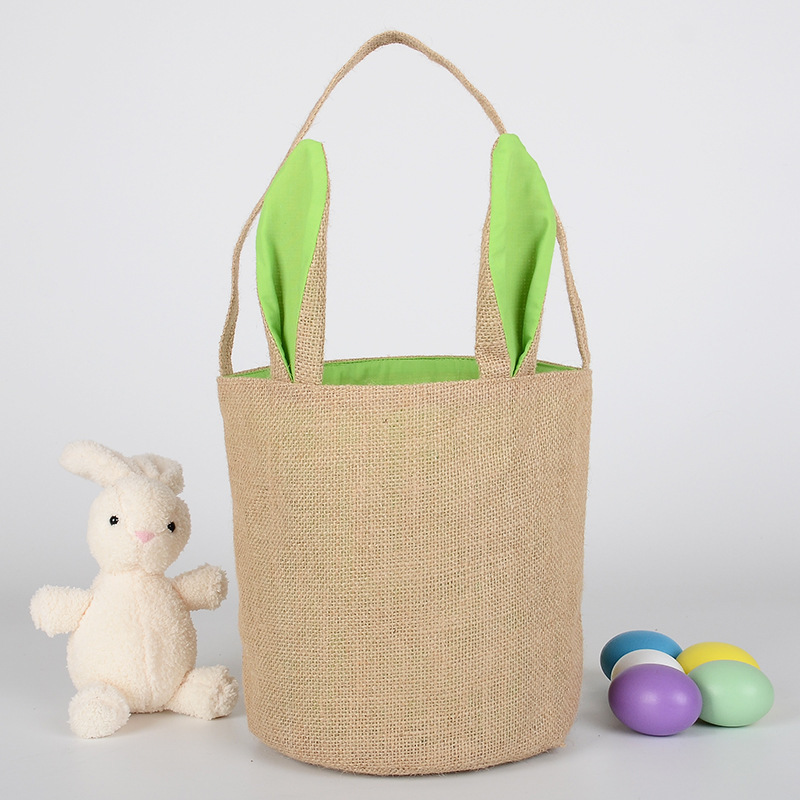 Hot Selling Easter Bunny Rabbit Ears Cute Shape Round Bottom Candy Gift Bag jute Tote Bag Canvas Bag