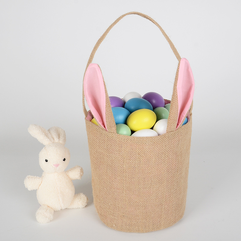 Hot Selling Easter Bunny Rabbit Ears Cute Shape Round Bottom Candy Gift Bag jute Tote Bag Canvas Bag