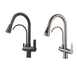 Matte Black Brushed Nickel Lead Free Mixer Tap 2 Handle 3 In 1 Kitchen Pull Out Drinking Water Filter Purifier Faucet