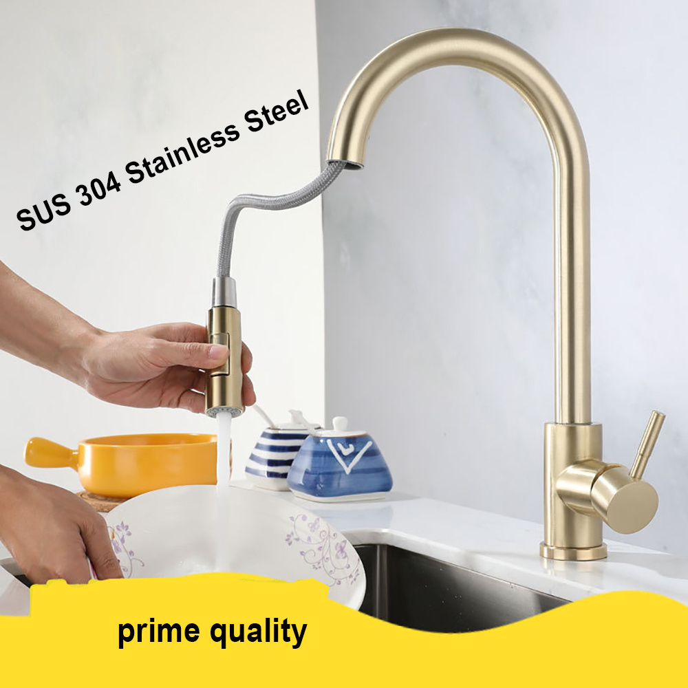 Dual Spout Single Handle Mixer Tap Multifunction Black Brushed Gold Kitchen Sink Faucet Pull Down Spray