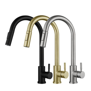 Dual Spout Single Handle Mixer Tap Multifunction Black Brushed Gold Kitchen Sink Faucet Pull Down Spray