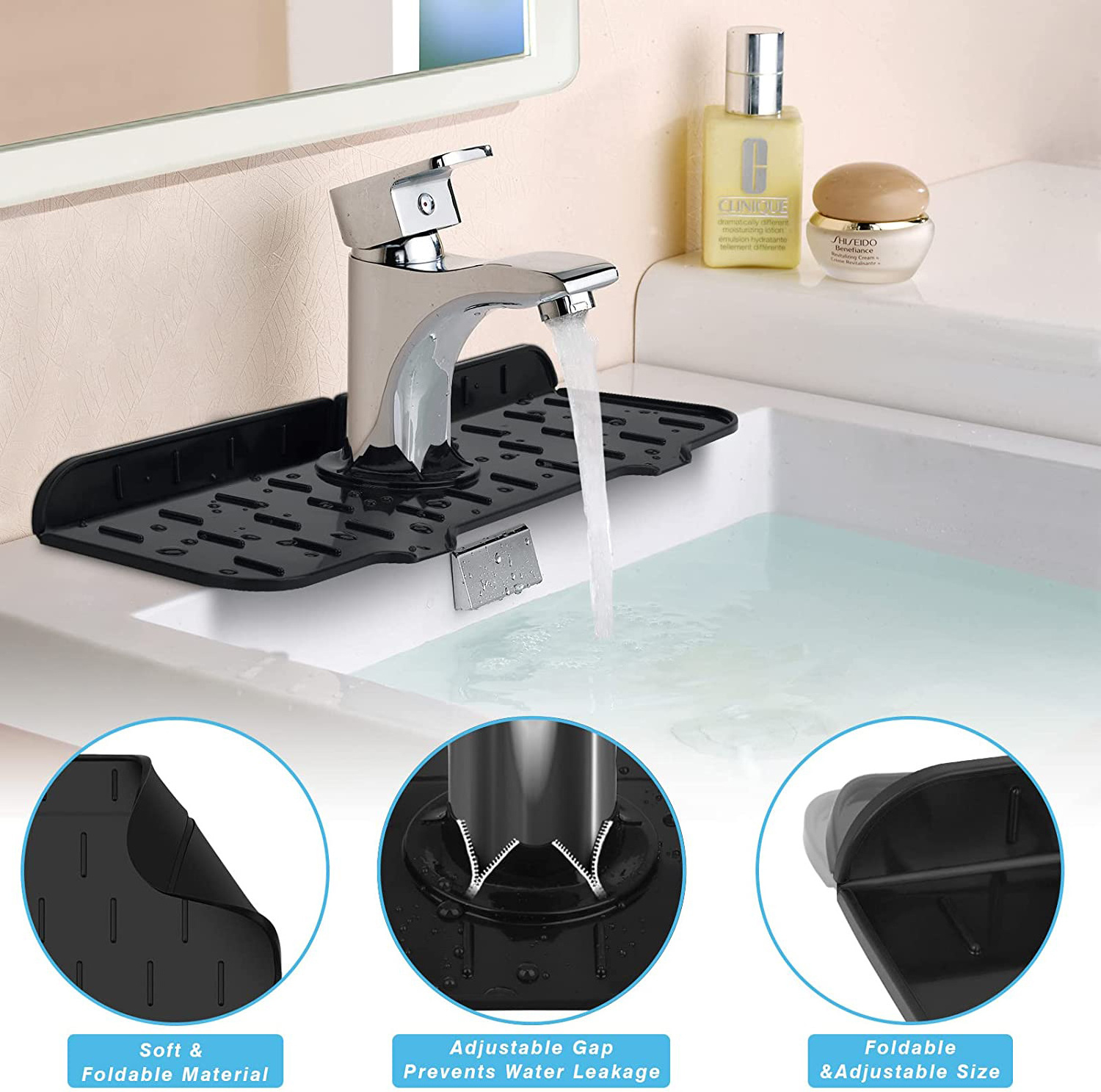 New Silicone Sink Faucet Mat,Sink Splash Guard Drip Catcher for Sink Faucet mat,Kitchen Faucet Water Draining Pads