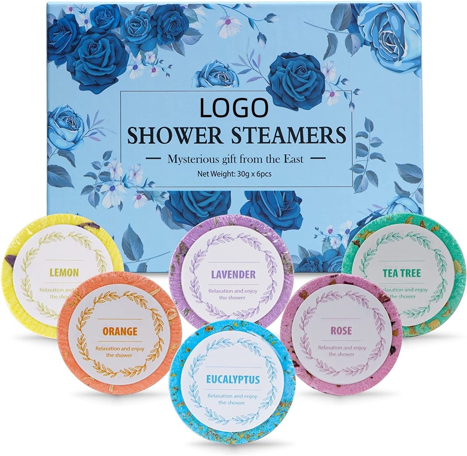 OEM Eco-friendly Box Package Fatigue Relief Essential Oil Aromatherapy Shower Steamers Tablets Set Bath Bombs