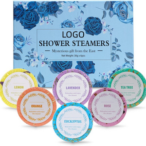 OEM Eco-friendly Box Package Fatigue Relief Essential Oil Aromatherapy Shower Steamers Tablets Set Bath Bombs