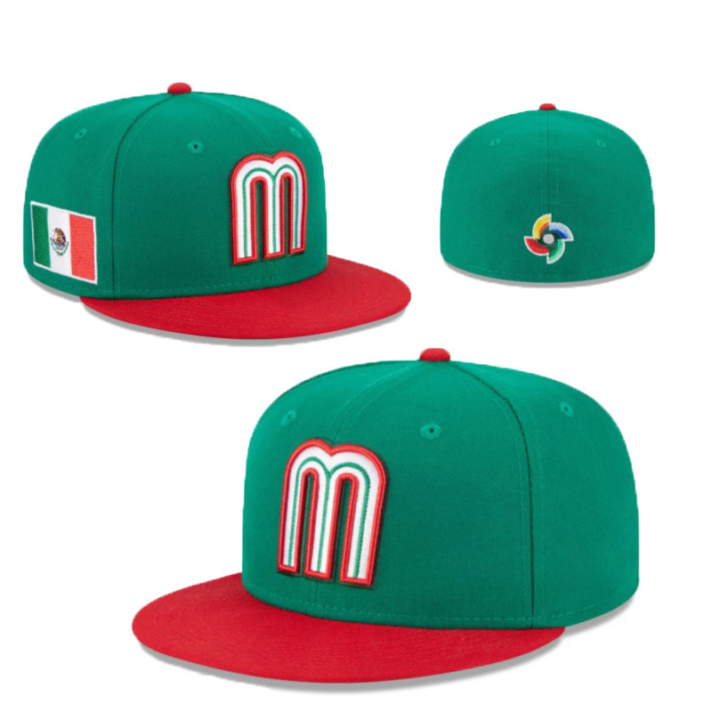 Custom Fitted Closed Gorras De Beisbol 3D Embroidery Logo Mexico Cap Flag Logo Patch Baseball Sports Caps Hats For Man For Women