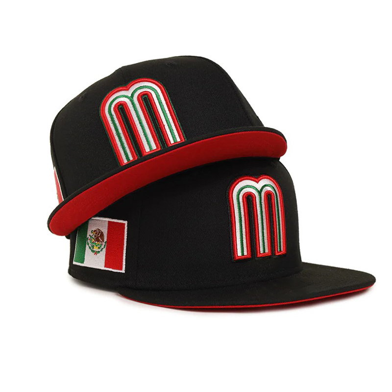 Custom Fitted Closed Gorras De Beisbol 3D Embroidery Logo Mexico Cap Flag Logo Patch Baseball Sports Caps Hats For Man For Women