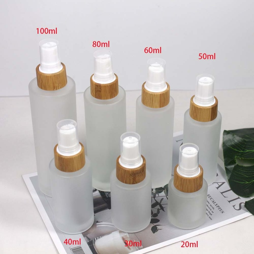 20/30/40/50/60/80/100/120/150ml Spray/Lotion Wood Frosted Glass Bottle Lotion Pump Fine Mist Refillable Container Bamboo Jar