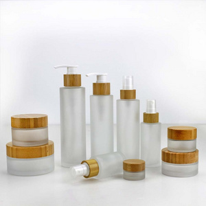 20/30/40/50/60/80/100/120/150ml Spray/Lotion Wood Frosted Glass Bottle Lotion Pump Fine Mist Refillable Container Bamboo Jar