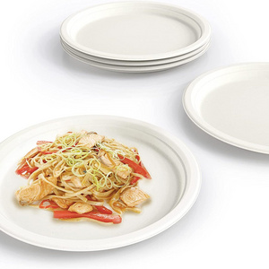 100% Sugarcane Bagasse Fiber Compostable Disposable 6 7 8 9 10 inch Round Plate / Paper Plate Disposable Plates