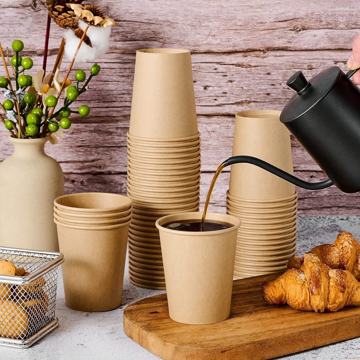 100% Biodegradable Unbleached Coffee Tea Cold Hot Drinks Takeaway Disposable Kraft Paper Cup