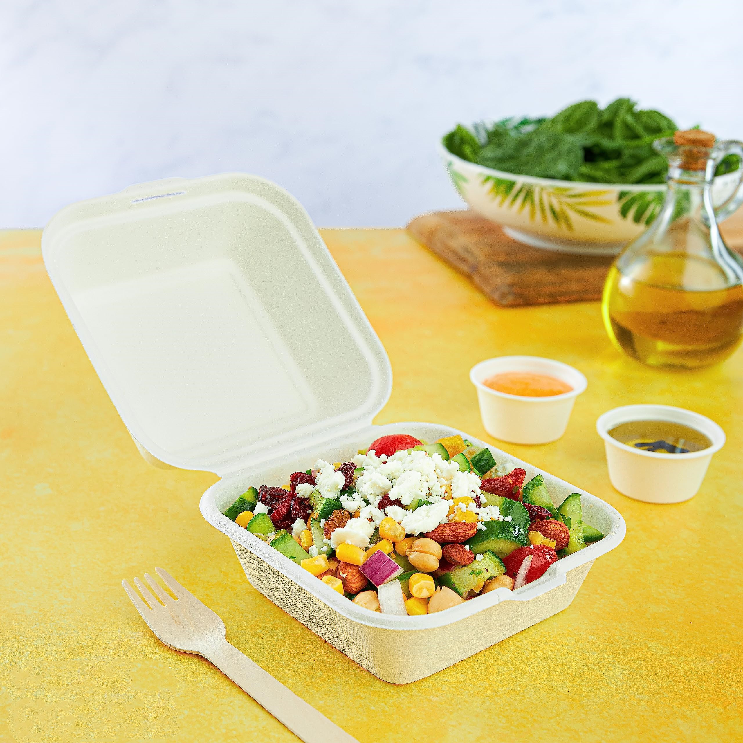 2023 Wholesale Biodegradable Disposable 100% Natural Compostable Sugarcane Clamshell Take Out Food Containers Bagasse Lunch Box