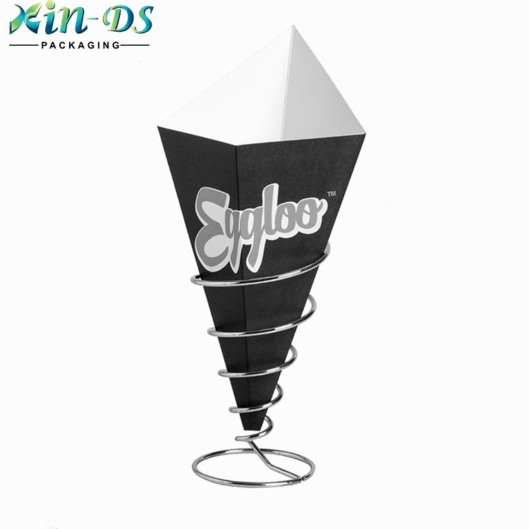 Paper cone holder for french fries crepe food packaging