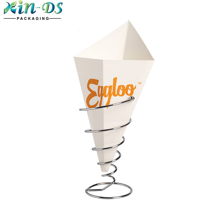 Paper cone holder for french fries crepe food packaging