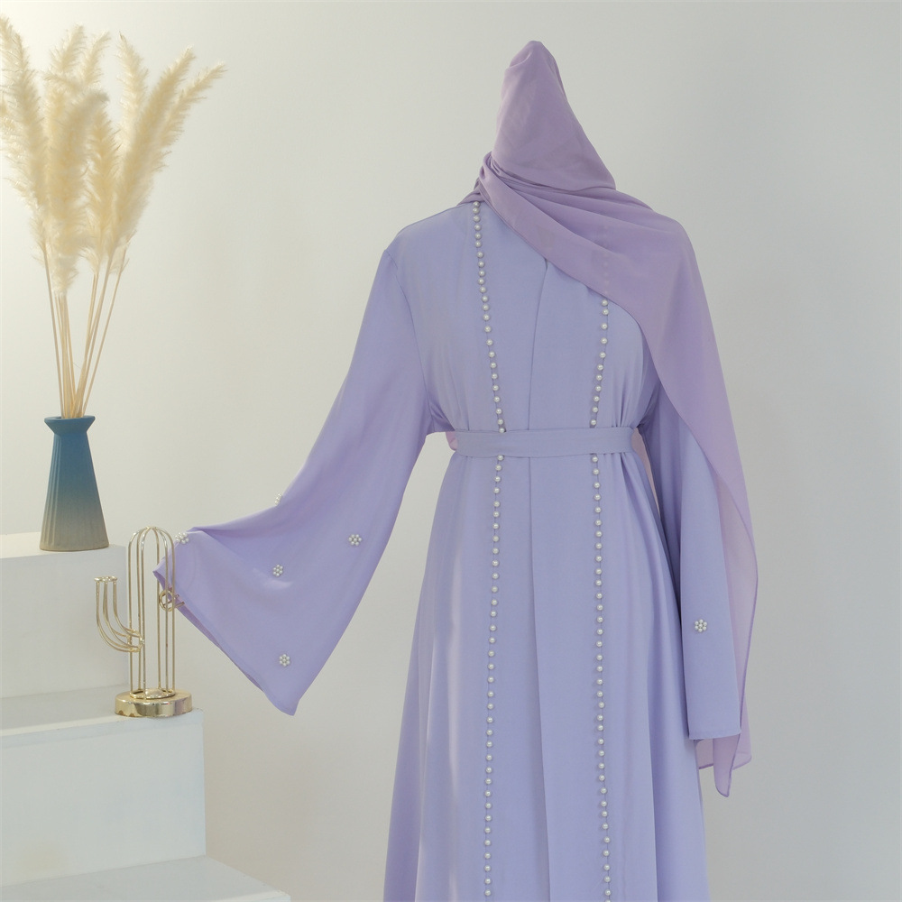 Wholesale Islamic Clothing Dubai Islamic Eid Modest Abayas Kimono Muslim Women Dress Handmade Beads Open Abaya