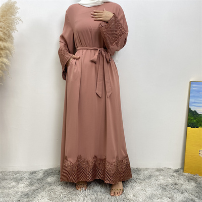 Women Muslim Lace Robe Dress Middle Eastern Casual Dress Arab Dubai Muslim Robe Women Abaya Islamic Long Dress