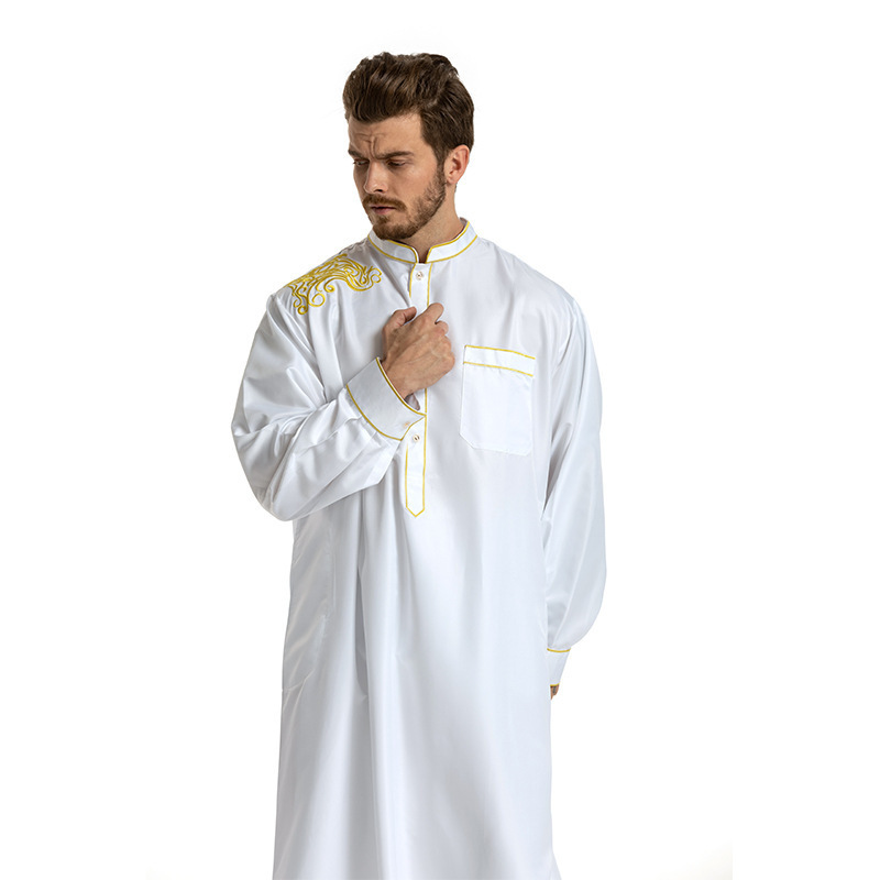 Hot selling Middle Eastern Muslim Ethnic Clothing Men Embroidery Long Sleeved Loose Standing Collar Arab Robe For Men