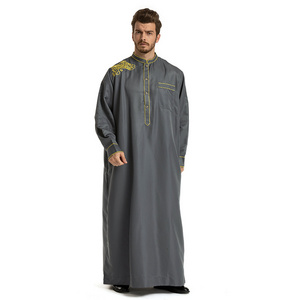 Hot selling Middle Eastern Muslim Ethnic Clothing Men Embroidery Long Sleeved Loose Standing Collar Arab Robe For Men