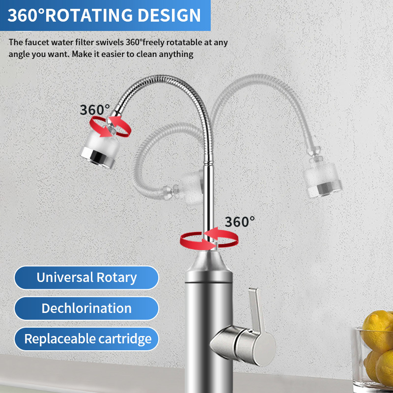 360 Degree Kitchen&Bathroom Sink Rotating Faucets With Water PP Carton Cartridge Filter Purifier And Flexible Tube