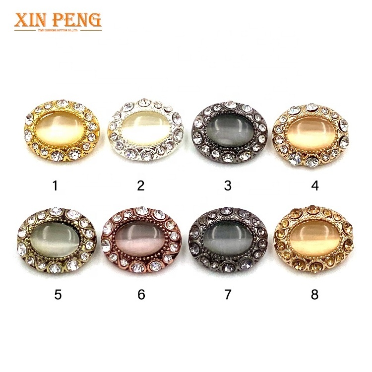 Yiwu Button Vintage Crystal Oval Rhinestone Glass Alloy Shank Buttons For Garment