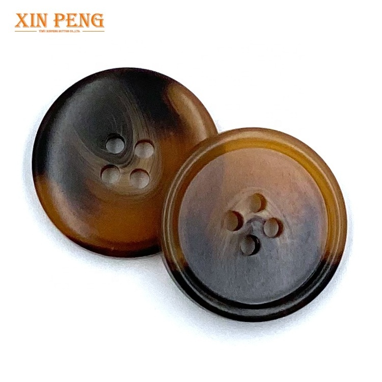 Custom made button polyester resin 4 holes horn pattern sewing button for clothes