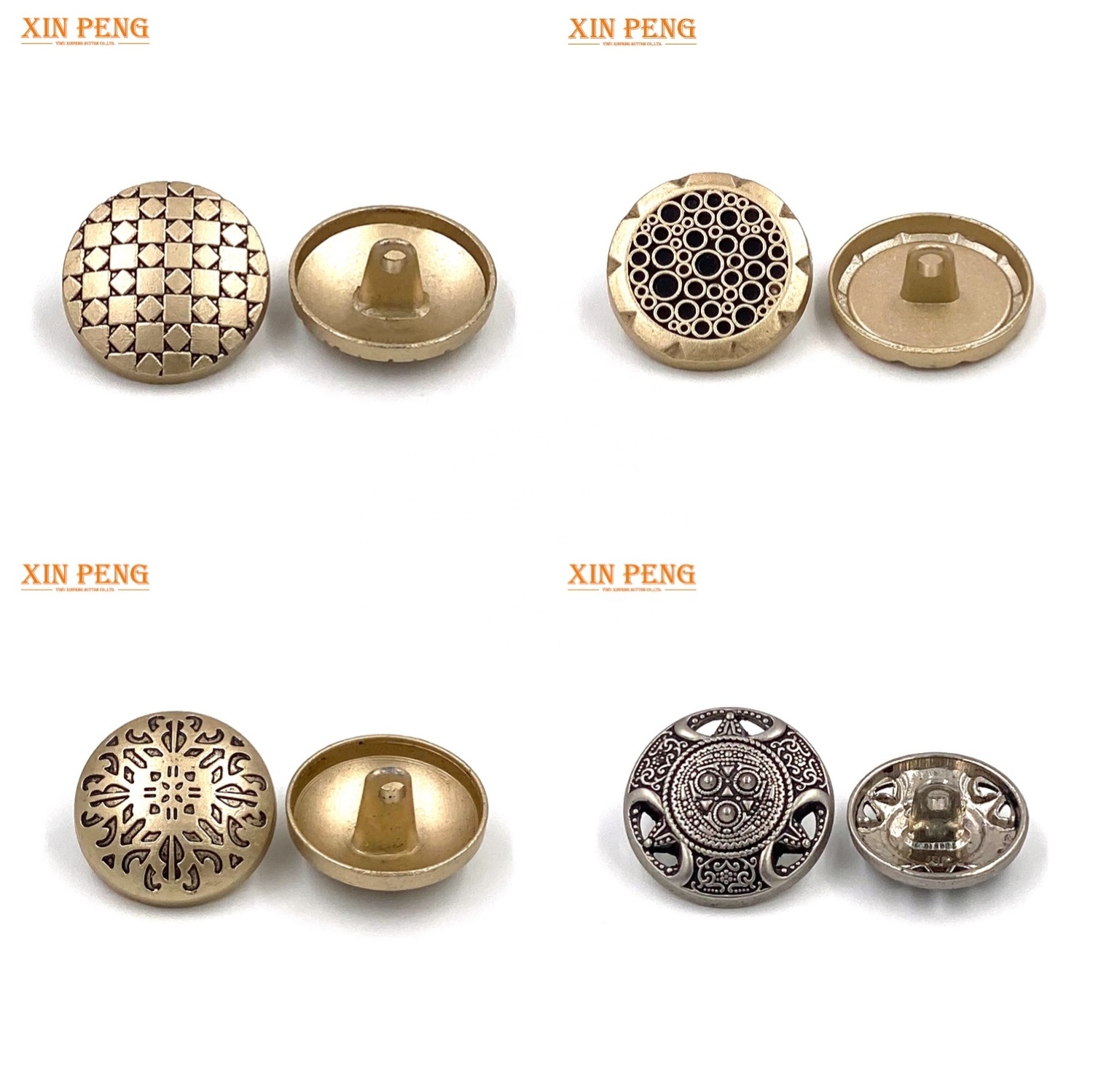 Wholesale Button 28L 32L  Round Matt Gold Silver Embossed Sewing Shank Metal Button For Clothes