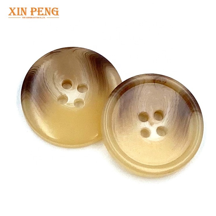 Custom made button polyester resin 4 holes horn pattern sewing button for clothes