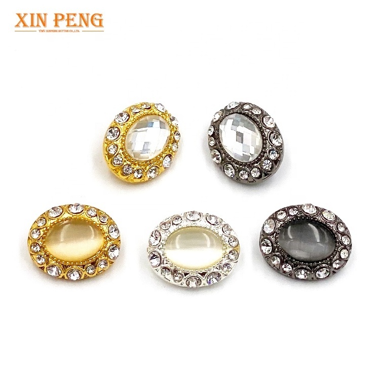 Yiwu Button Vintage Crystal Oval Rhinestone Glass Alloy Shank Buttons For Garment