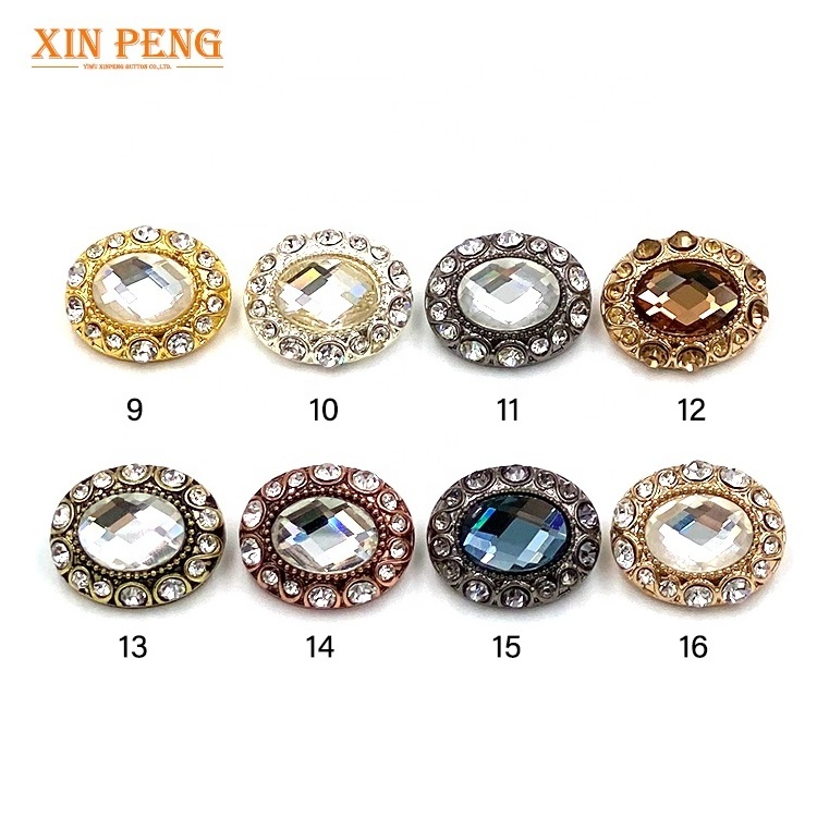 Yiwu Button Vintage Crystal Oval Rhinestone Glass Alloy Shank Buttons For Garment