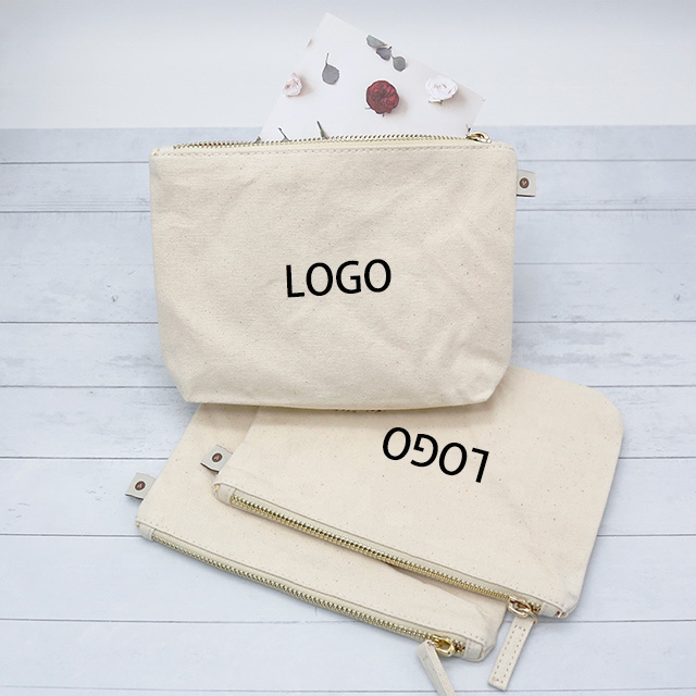 Factory Wholesale Zipper Makeup Bag Eco-friendly Cotton Canvas Accessory Pouch Double Sided Cosmetic Bag