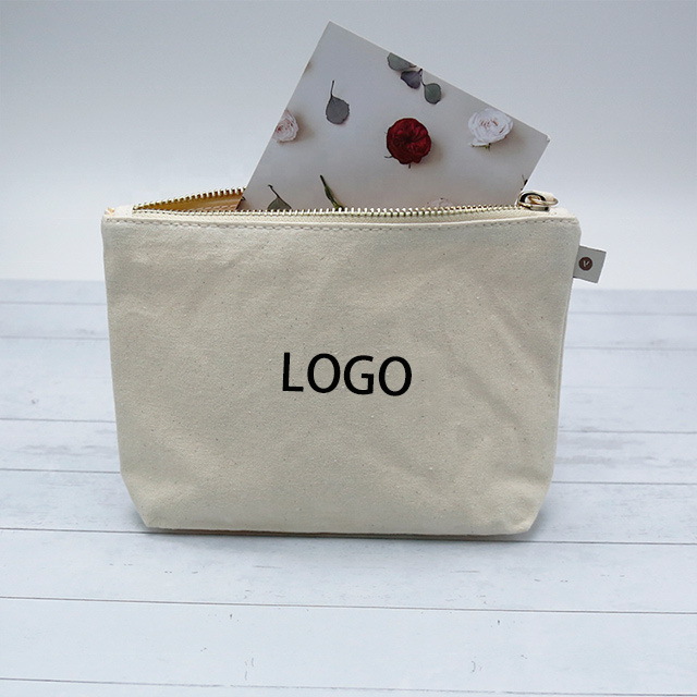 Factory Wholesale Zipper Makeup Bag Eco-friendly Cotton Canvas Accessory Pouch Double Sided Cosmetic Bag