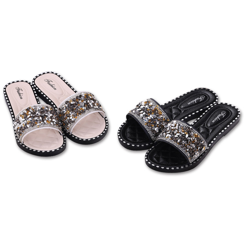 New sequined rhinestone soft bottom non-slip outer wear flat bottom fashion sandals flip flops