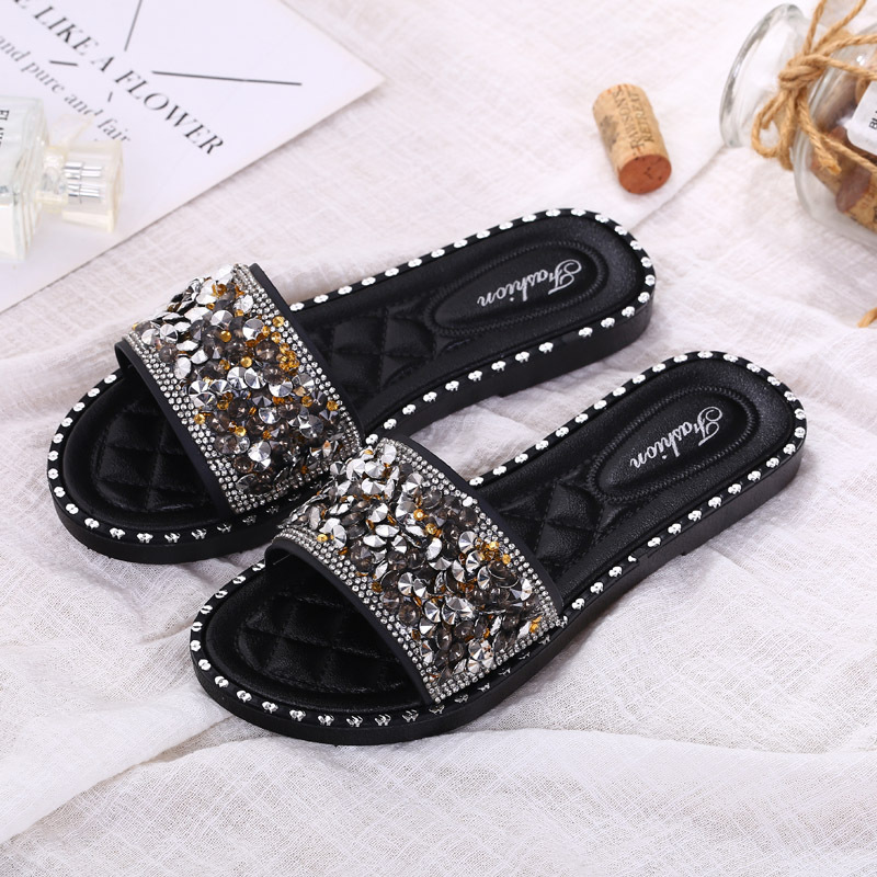 New sequined rhinestone soft bottom non-slip outer wear flat bottom fashion sandals flip flops