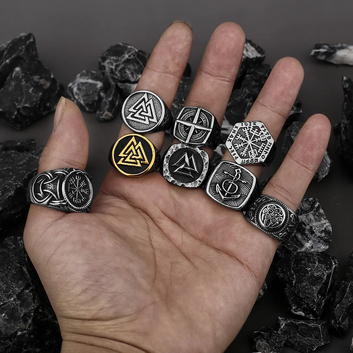 Viking Celtic Anchor Compass Tree of Life Rune Wolf Ring Wholesale Men's Rings Stainless Steel Jewelry