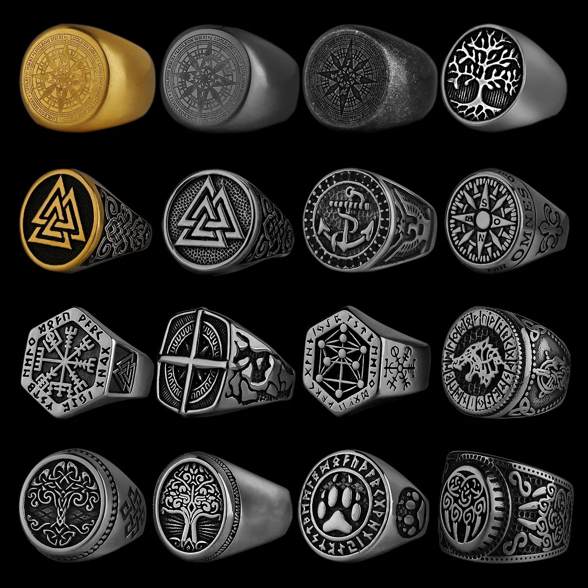 Viking Celtic Anchor Compass Tree of Life Rune Wolf Ring Wholesale Men's Rings Stainless Steel Jewelry