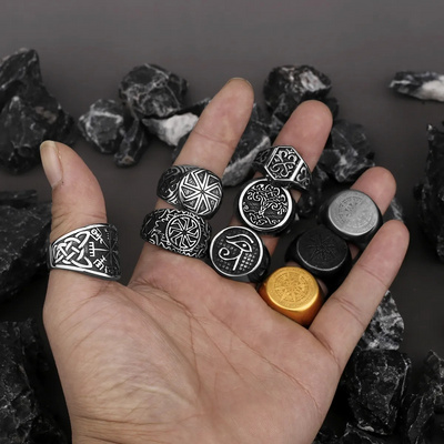 Viking Celtic Anchor Compass Tree of Life Rune Wolf Ring Wholesale Men s Rings Stainless Steel Jewelry BestSuppliers