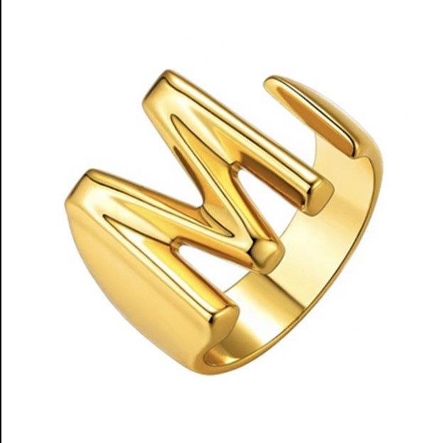 18K Gold Plated Initial Adjustable Stainless Steel Ring Womens Initial Ring Fasion Ring Women