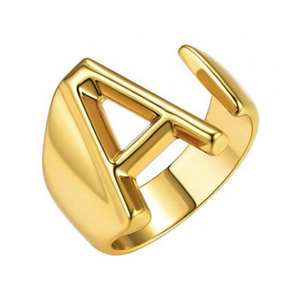 18K Gold Plated Initial Adjustable Stainless Steel Ring Womens Initial Ring Fasion Ring Women