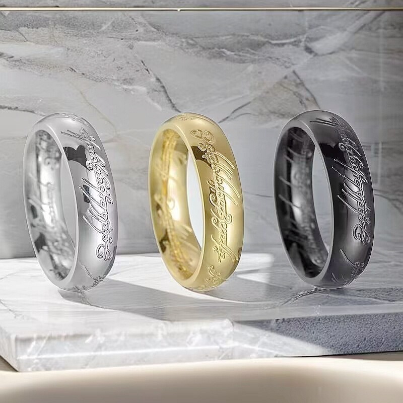 High-Polished Lord Rings for Men Comfort Fit Engraved Stainless Steel Wedding Band High Magic Power for Engagement