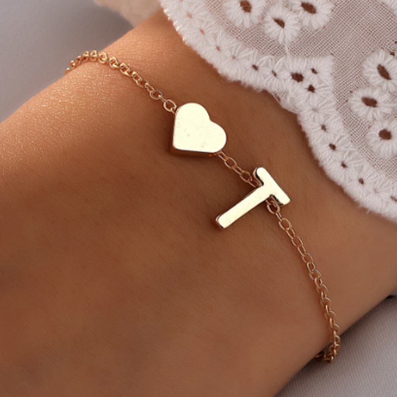 Dainty Initial Heart Gold Bracelet for Women Trendy Letter Charm Chain Simple Fashion Party Girls Gift