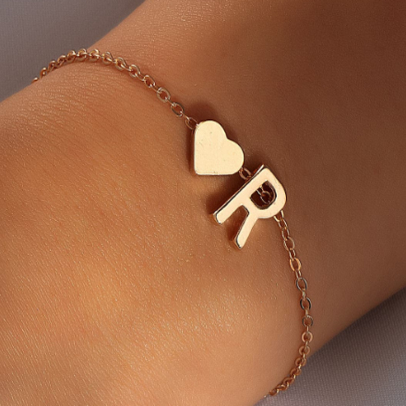 Dainty Initial Heart Gold Bracelet for Women Trendy Letter Charm Chain Simple Fashion Party Girls Gift