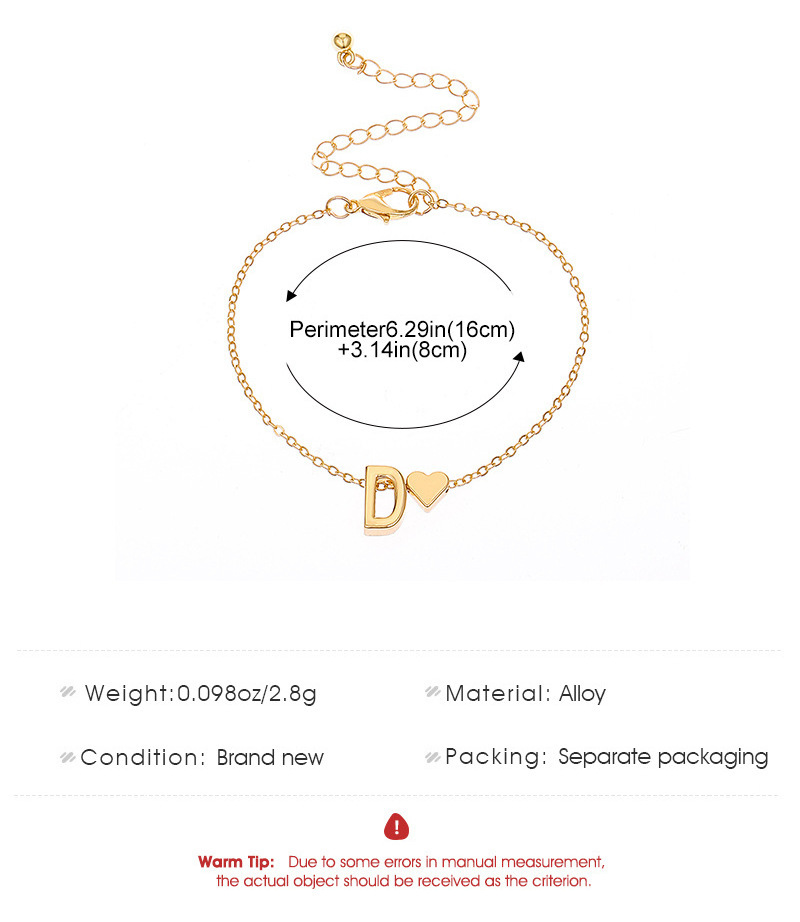 Dainty Initial Heart Gold Bracelet for Women Trendy Letter Charm Chain Simple Fashion Party Girls Gift