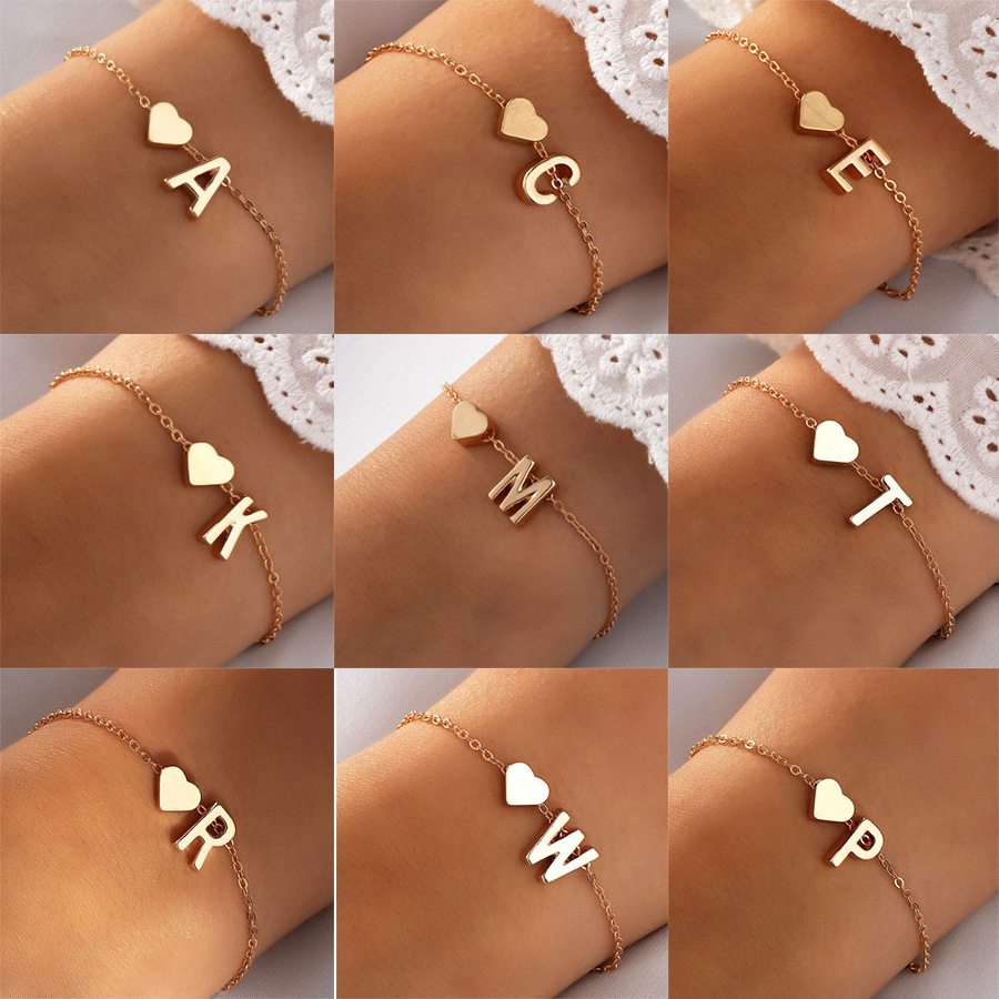 Dainty Initial Heart Gold Bracelet for Women Trendy Letter Charm Chain Simple Fashion Party Girls Gift