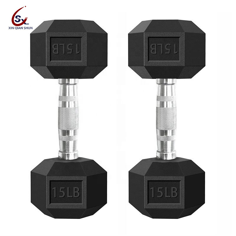 Customizable 2.5-50 kg hexagonal dumbbell set with bracket, high-quality rubber coated hex dumbbells