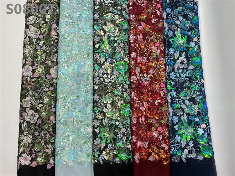 Colorful Nigerian Wedding Mesh Sequin Dresses Floral Embroidery Lace Fabric for Clothes