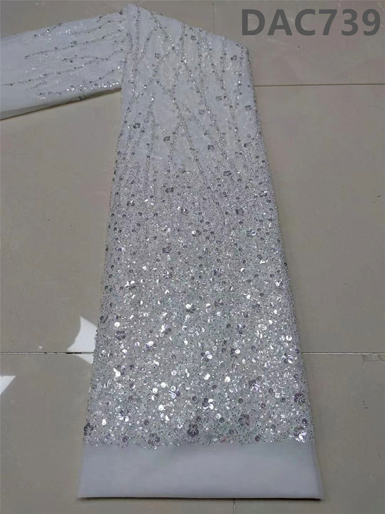 Wholesale Luxury African Beaded Sequin Lace Fabric For Dress Nigeria Bridal Embroidery Lace Fabric